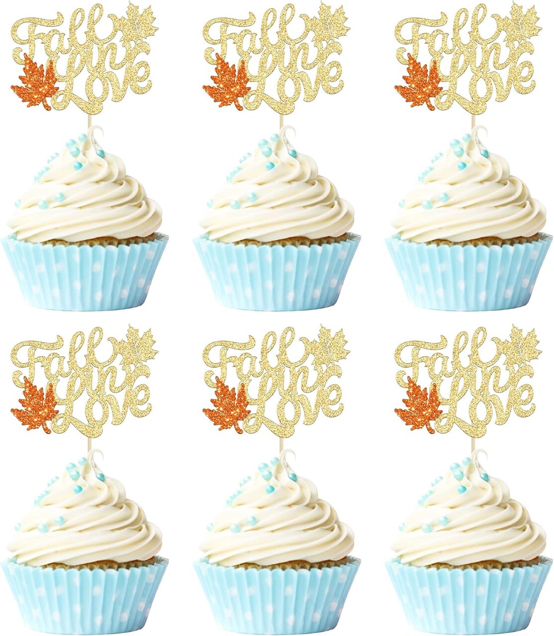 24 Pcs Fall Cupcake Toppers – Glitter Autumn Bridal Shower & Wedding Cake Picks, Engagement, Anniversary & Birthday Party Decorations, Fall Themed Dessert Table Supplies